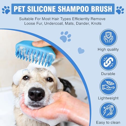 Dog Shampoo Brush & Dog Shower Brush, Upgraded Pet Grooming Bath Brush with Soft Silicone Bristles, Adjustable Handle Massage Comb for Long & Short Hair Dogs and Cats - Image 6
