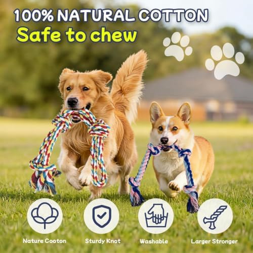Rocfish 4 Pack Dog Rope Toys for Aggressive Chewers, Tough Tug of War Dog Toys for Large, Medium & Small Dogs, 100% Cotton Teeth Cleaning Chew Toys (Multicolour02, 04) - Image 3
