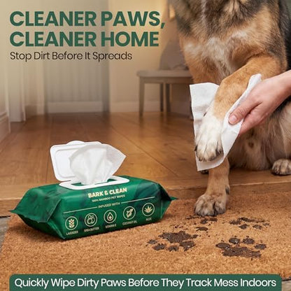 Bark & Clean Bamboo Dog Wipes for Cleaning & Deodorizing - 8.5" x 9" 110 Compostable Hypoallergenic Pet Wipes for Dogs - Paws, Butt & Body - Puppy Face, Ear & Eye Cloths - Pet Supplies - Image 4
