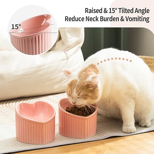 5 in Ceramic Raised Tilted Cat Food Bowls Pink 2 Pack - Image 2
