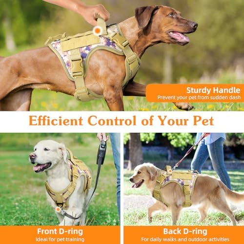 VavoPaw Heavy Duty Tactical Dog Harness for Large Dogs, No Pull Adjustable Pet Harness Reflective Service Training Easy Control Pet Vest Military K9 Working Dog Harnesses, Desert Camouflage, L - Image 5