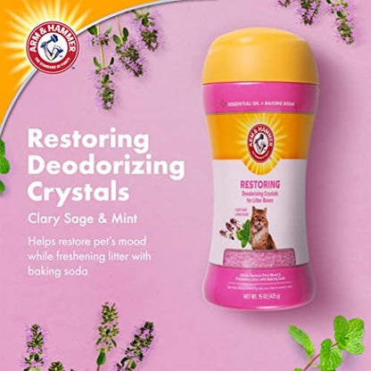 Arm & Hammer Restoring Cat Litter Box Deodorizing Crystals, Litter Deodorizer Additive to Help Absorb Odors and Restore Freshness Between Changes, Clary Sage & Mint Scent, 15 Oz - 2 Pack - Image 3