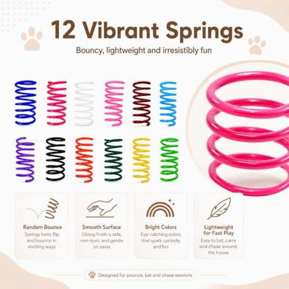 Cat Toys for Indoor Cats, 4 Yarn Balls with Tails & 12 Colorful Springs - Image 5