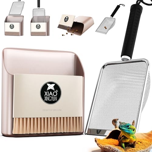 Hamster Metal Litter Scoop for Sandbath Box,Stainless Steel Litter Scooper includes Portable Small Broom and Dustpan, Fine Cat Litter Scoop Easy to Clean Small Pets or Reptile Terrarium Sand Waste by XIAOXINGYUN