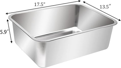 Kichwit Stainless Steel Cat Litter Box, Metal Cat Litter Pan, Kitten Litter Box Tray, Non Stick Smooth Surface (17.5" L x 13.5" W x 6" H)