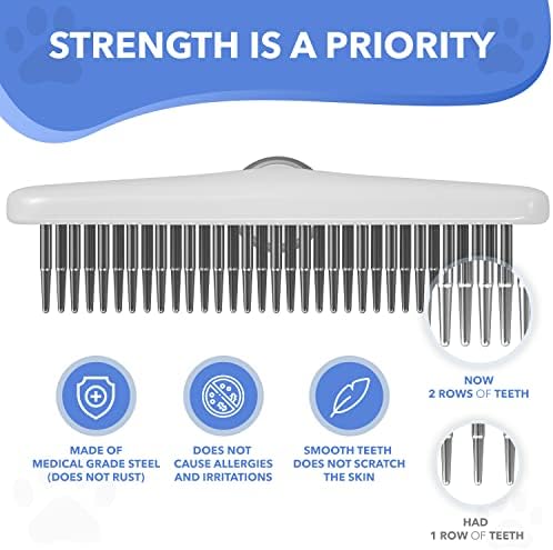 Dog rake deshedding dematting Brush Comb - Undercoat rake for Dogs, Cats, matted, Short,Long Hair Coats - Brush for Shedding, Double Row Stainless Steel pins - Reduce Shedding by 90% (White) - Image 4