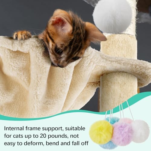Dansydaisy 3 Pack 14.6" Large Cat Tree Hammock Basket Bed Lounger Tower Replacement Parts with 6 Pcs Hanging Elastic Strings Pom Pom Toys, Cat Tree Accessories Hammock Attachment (Beige) - Image 5