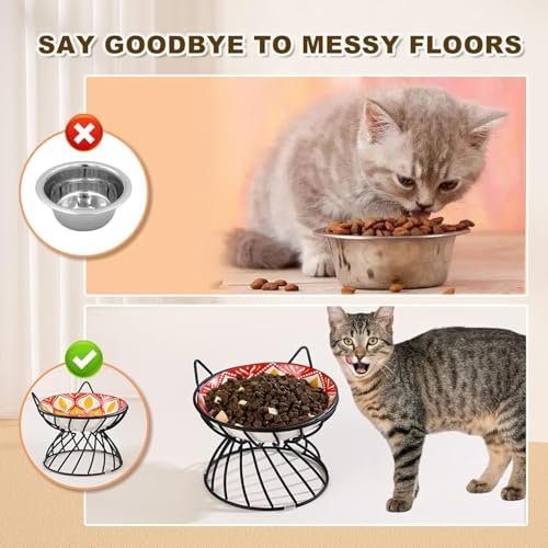 Metal Stand for Cat Dish - Raised Cat Bowl Holder with Anti Slip Sleeves - Black Iron - Elevated, Anti Vomiting, Backflow Prevention - 5.9 x 4.7 inches - Image 4