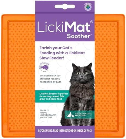 LickiMat Classic Soother, Cat Slow Feeder Lick Mat, Boredom Anxiety Reducer; Perfect for Food, Treats, Yogurt, or Peanut Butter. Fun Alternative to a Slow Feed Cat Bowl or Dish, Orange by LICKIMAT