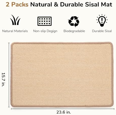 FUKUMARU 2 Packs Cat Scratching Mat, 23.6 x 15.7 Inch Cat Scratcher Pad - Image 2