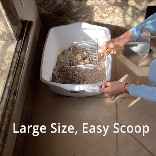 UFECODO Fast Sifting Cat Litter Scoop with Holder Stand, Stainless Steel Poop Scooper with Ergonomic Wood Handle, Heavy Duty and Easy Clean - Image 6
