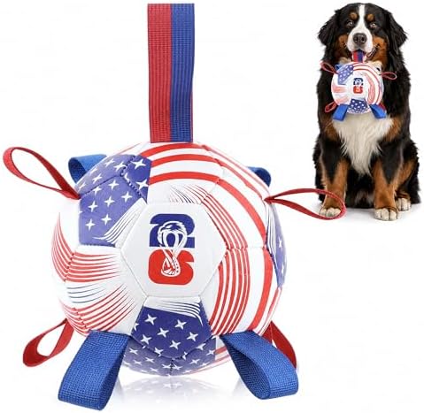 Dog Soccer Ball with Straps, 7.25 Inch Herding Dog Ball Toys World Cup Dog Toy, Balls for 30-90lbs Dogs, Outdoor Dog Toy for Medium Large Puppy, Interactive Toy for Tug, Water Toy Ball,U.S.A by Unknown