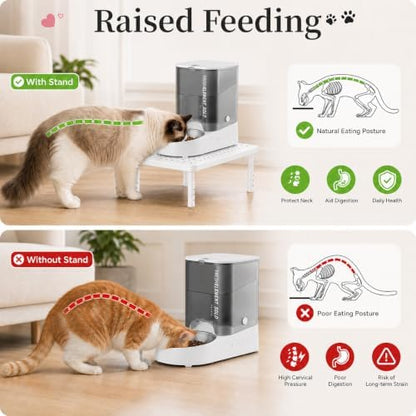 Adjustable Automatic Cat Feeder Stand - Elevated Cat Feeder Stand with 3 Height Settings, Fits Most Automatic Feeders & Tradition Bowls, Raised Pet Feeding Table Station for Cats & Small Dogs - White - Image 3