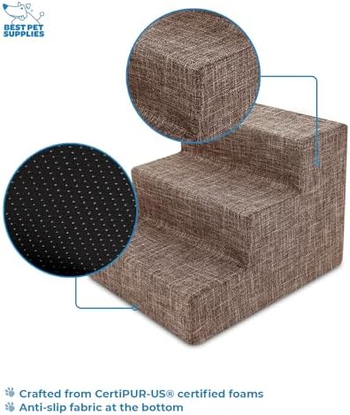 Best Pet Supplies Dog Stairs & Steps - Foam Steps for Small Dogs & Cats, Non-Slip Indoor Balanced Pet Step Support, Dog Ramp, No Assembly, Brown Linen, 3-Step (13.5-inch Height) - Image 3