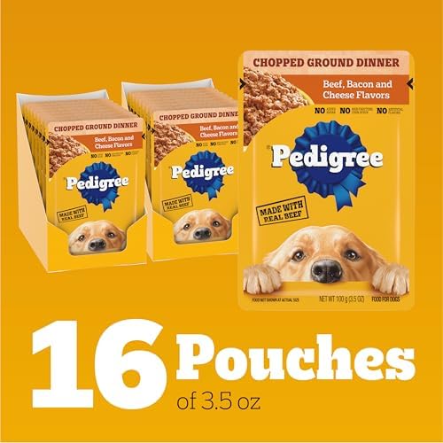 Pedigree Chopped Dinner Wet Dog Food Pouch, Beef & Bacon, 3.5 oz, 16 Count - Image 4