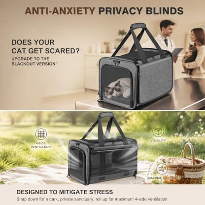Soft Sided Cat Carrier for Anxious Pets with Privacy Roller Blinds - Image 2