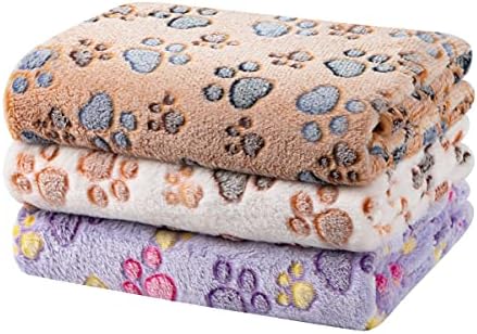 Dono 1 Pack 3 Dog Blankets for Small Dogs, Soft Fluffy Paw Print Pattern Fleece Pet Blanket Warm Sleep Mat, Puppy Kitten Blanket Doggy Mat for Dog Cat Kitten Doggy by Dono