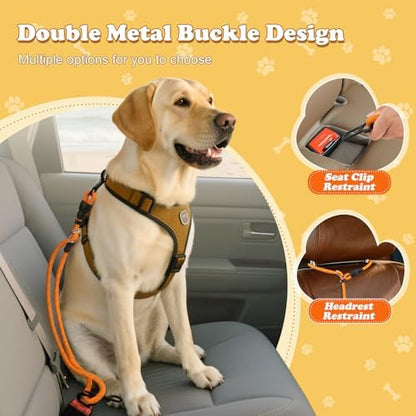 Pawaboo Dog Car Seatbelt, Reflective Rope with Heavy Duty Buckle, Orange - Image 2