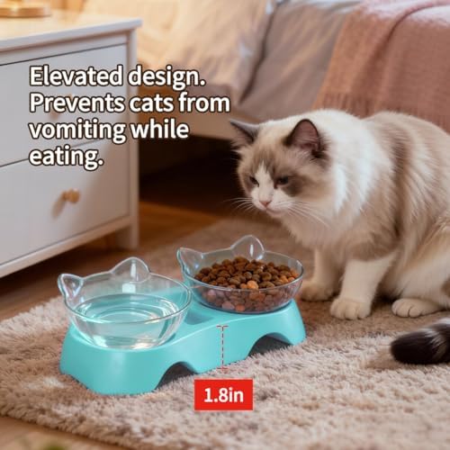 MILIFUN Cat Bowls, Cat Food Bowls Elevated Tilted, Anti Vomiting Kitty Bowl for Puppy and Bunny, Orthopedic Bowl for Indoor.(Blue) - Image 3