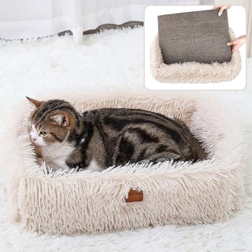 Cat Lounge Scratcher Box with Removable Cardboard (Beige) by TIGOADT