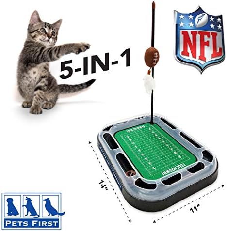 Pets First CAT BALL BELL TOY New England Patriots Football Field CAT Scratcher Toy with Catnip Filled Plush Football Toy&Feather Cat Toy Hanging,&Jingle Bell Interactive Ball Chasing 5-in-1 Kitty Toy - Image 3