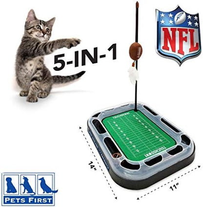 Pets First CAT BALL BELL TOY New England Patriots Football Field CAT Scratcher Toy with Catnip Filled Plush Football Toy&Feather Cat Toy Hanging,&Jingle Bell Interactive Ball Chasing 5-in-1 Kitty Toy - Image 3
