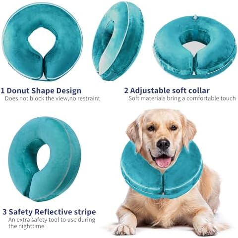 Inflatable Reflective Dog Cone Collar Alternative After Surgery,Doggie Recovery Dount Neck Ecollar,Adjustable Soft Dog Cone Collar for Small Medium Large Dogs (Light Blue, L) - Image 2