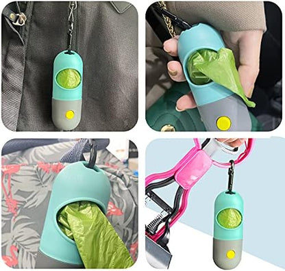 2 Pack Dog Poop Bag Dispenser with Built-in LED Flashlight, Pet Waste Bag Holder for Leash with Carabiner Clip for Lead Leash, 2 Rolls Leak-proof Doggy Waste Bags for Dog Walking, Blue,Eliamo - Image 5