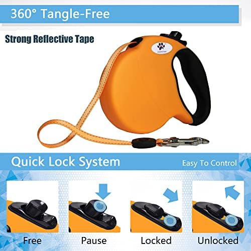 Retractable Dog Leash, 16ft Pet Walking Leash for Large Dogs Under 110 lbs, Orange L - Image 4