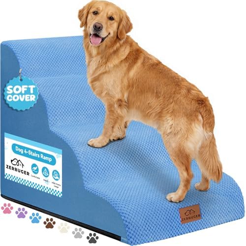 Zerbuger Dog Ramp and Stairs for Bed, Blue 4 Steps 20" H, Nonslip Cover by Zerbuger