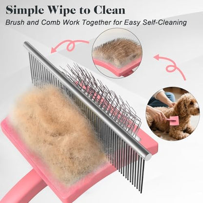 2PCS Slicker Brush for Dogs & Pet Comb,Professional Dog Grooming Brush (Goldendoodles,Poodles,Labradoodles) with Extra Long Pins to Effectively Remove Tangles, Knots and Mats (Light Pink, Large) - Image 5