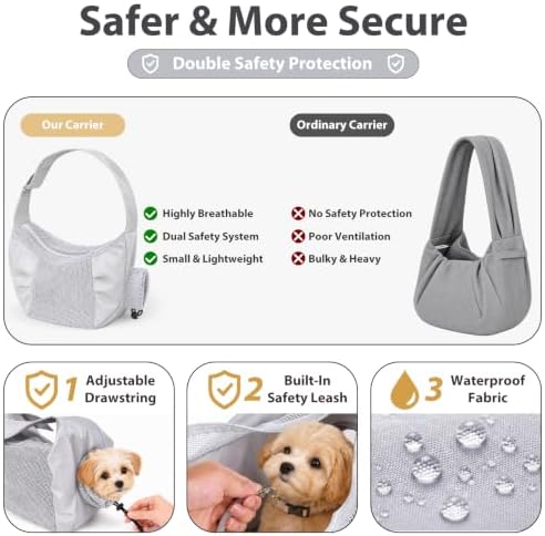 Dog Sling Carrier for Small Dogs & Cats Up to 15lbs, Hands Free Pet Carrier with Bottom Support and Large Pocket, Soft Breathable Mesh Cat Carrier Bag for Travel Hiking Walking (Grey) - Image 5