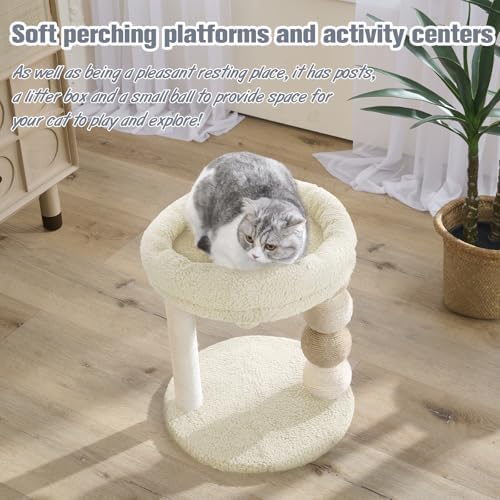 YOCAN Small Cat Tree for Indoor Cats with Hanging Toy Ball-White - Image 4