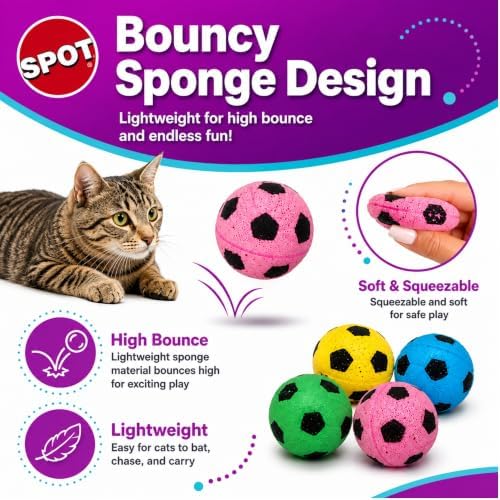 SPOT Sponge Soccer Ball Cat Toys for Cats and Kittens - Interactive and Colorful Plush Toy, Fun to Bat and Chase, Keep Cats Entertained - 1.5" Assorted 4-Pack - Image 5