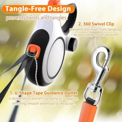 26FT Retractable Dog Leash for Medium & Large Dogs Up to 115 lbs, Heavy Duty Anti-Tangle Tape Leash with Quick Brake Lock, Comfortable Non-Slip Handle for Walking, Running & Training - Image 4