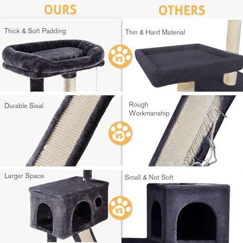 SHA CERLIN Cat Tree 36 Inches Cat Tower with Hammock, Sisal Scratching Post for Indoor Kittens, Small Room, Smoky Grey - Image 5