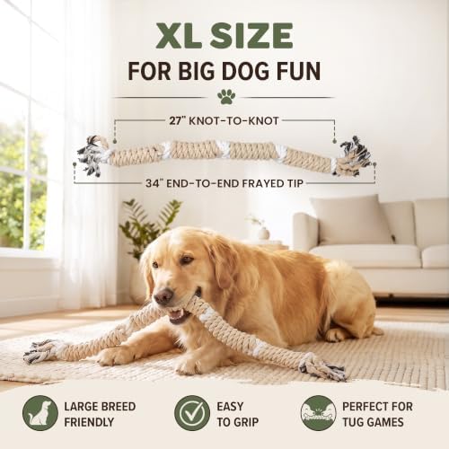 Pacific Pups Products Natural Color Dog Rope Toy for Large Dogs — 27" | Rope Toys for Aggressive Chewers | Heavy Duty Cotton Tug Toy | Benefits Dog Rescue - Image 3