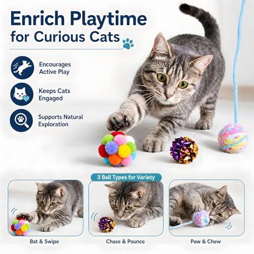 Cat Toy Balls with Bell & Crinkle Sounds, 12 Pack for Indoor Cats & Kittens - Image 6
