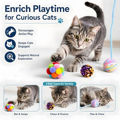 Cat Toy Balls with Bell & Crinkle Sounds, 12 Pack for Indoor Cats & Kittens - Image 6