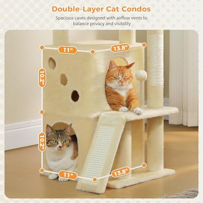 PETEPELA Kitten Cat Tree, 34.6" Small Cat Tower with Ramp & Toys, Beige - Image 3