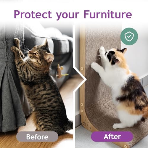 Necoichi Cardboard Cat Scratcher Wall for Indoor Cats - Cat Scratching Board, Cat Scratch Pad Lounger with Reversible Usability and Extra Comfort for Lounge, Curved (Oak, Large) - Image 2