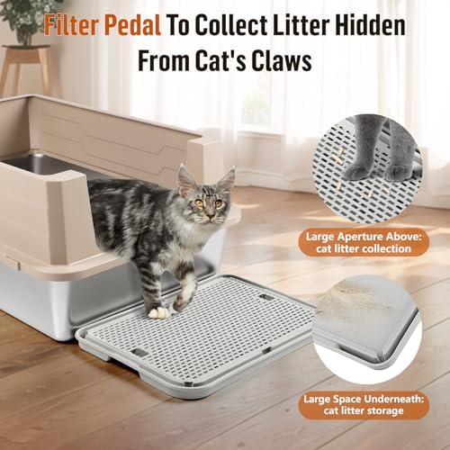 Cat Litter Box Step, Large Cat Litter Ramp with Filter Function, Light Grey - Image 3