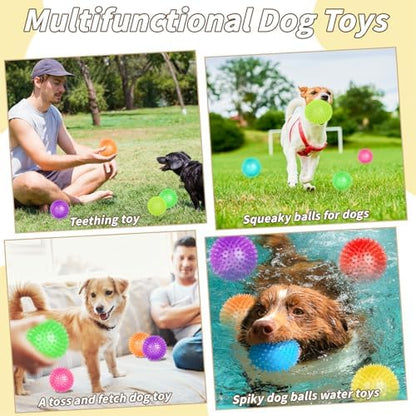 18 Pcs 3.5 in Squeaky Dog Toy Balls Dog Chew Toy for Teething Durable High Bounce TPR Fetch Spike Balls 9 Colors Water Toy for Small Medium Large Dog Aggressive Chewers Clean Teeth and Training - Image 5