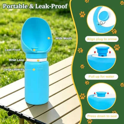 2 in 1 Foldable Dog Water Bottle, Leakproof Portable Pet Dispenser, Blue - Image 4