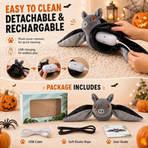 Flying Bat Dog Toy, Flying Bat Toy for Dogs & Cats, Interactive Flapping Bat Toy with Chirping, Rechargeable and Motion-Activated, Wand Compatible for Interactive Play & Exercise - Image 5