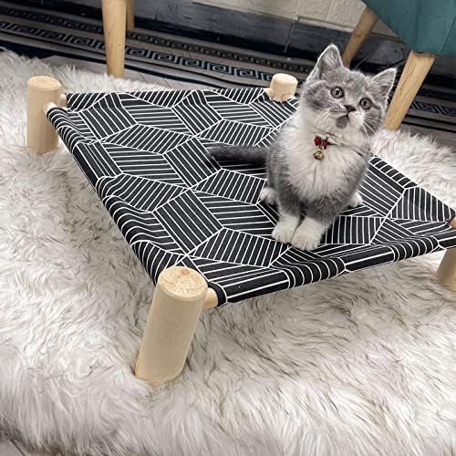 Pozico Cat/Dog Bed Hammock Cat Bed, Wooden Dog Elevated Indoor Outdoor Beds, Raised Cat Cots Furniture Pet Bed Puppy Bed Portable Breathable Mesh Cat Beds for Small Animals-Black Diamond - Image 2