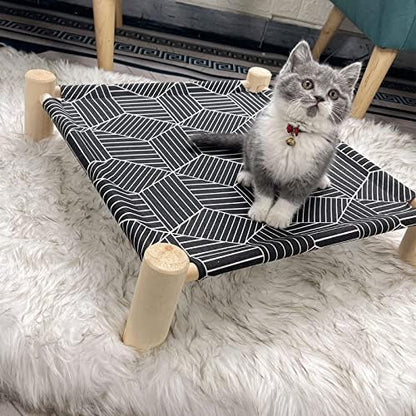 Pozico Cat/Dog Bed Hammock Cat Bed, Wooden Dog Elevated Indoor Outdoor Beds, Raised Cat Cots Furniture Pet Bed Puppy Bed Portable Breathable Mesh Cat Beds for Small Animals-Black Diamond - Image 2