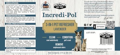 Dr. Pol Incredi-Pol 3-in-1 Pet Refresher | Waterless Coat Cleaner & Conditioner | Pet Odor Eliminator | Fine Mist Spray for Dogs & Cats | Freshens, Cleans & Softens Fur | 3 oz | Lavender - Image 7
