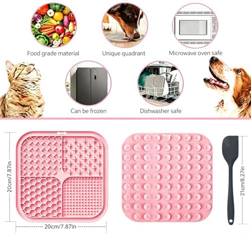 Licking Mat for Dogs & Cats with Suction Cups, 1 Pack Square Dog Slow Feeder Lick Pat for Anxiety Relief Boredom, Dog Toys to Keep Them Busy, Pets Bathing Training Grooming Mat 7.8 * 7.8 inches - Image 2