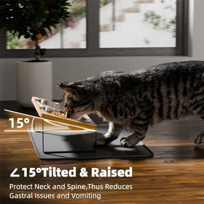 Elevated Whisker Friendly Cat Bowls, 15 Tilted Stand Anti Vomiting Raised Dishes for Food and Water, Stainless Steel Bowls for Cats and Puppy - Image 4